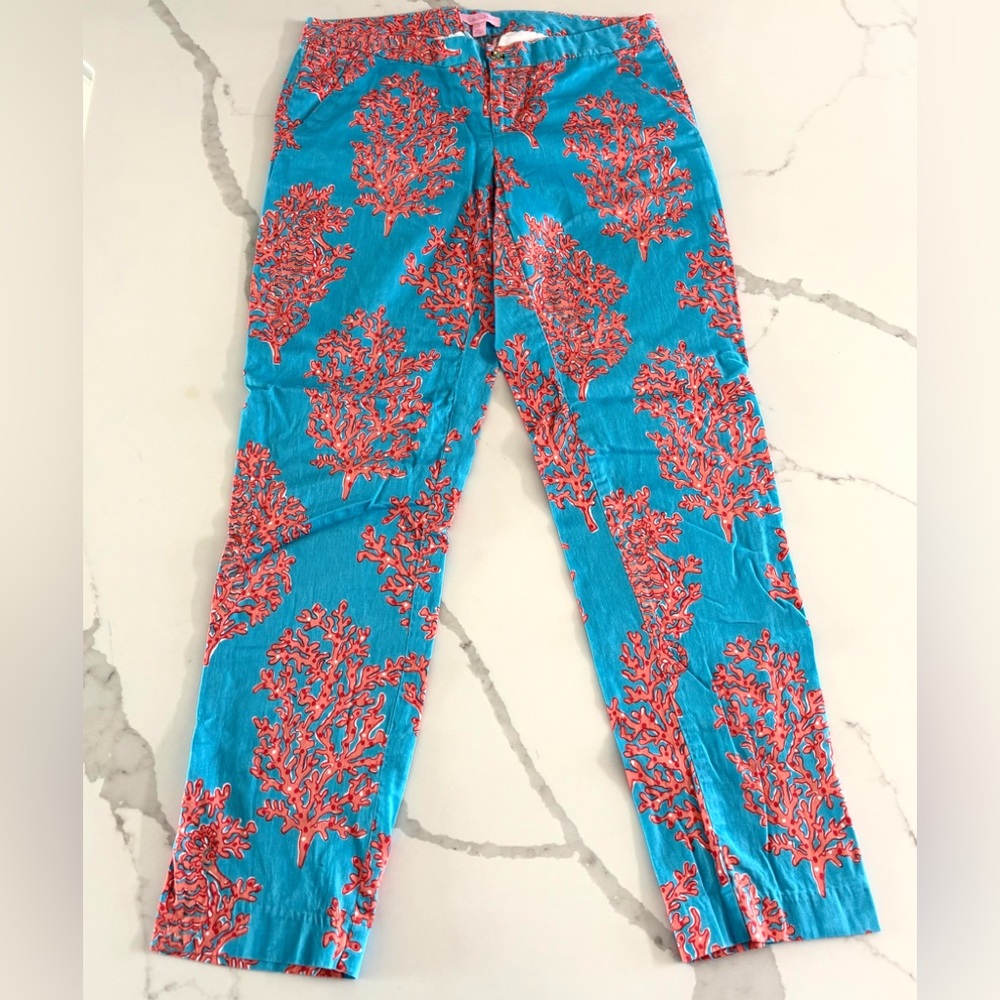 Lilly Pulitzer Turquoise and Coral Siesta Pants Size 4